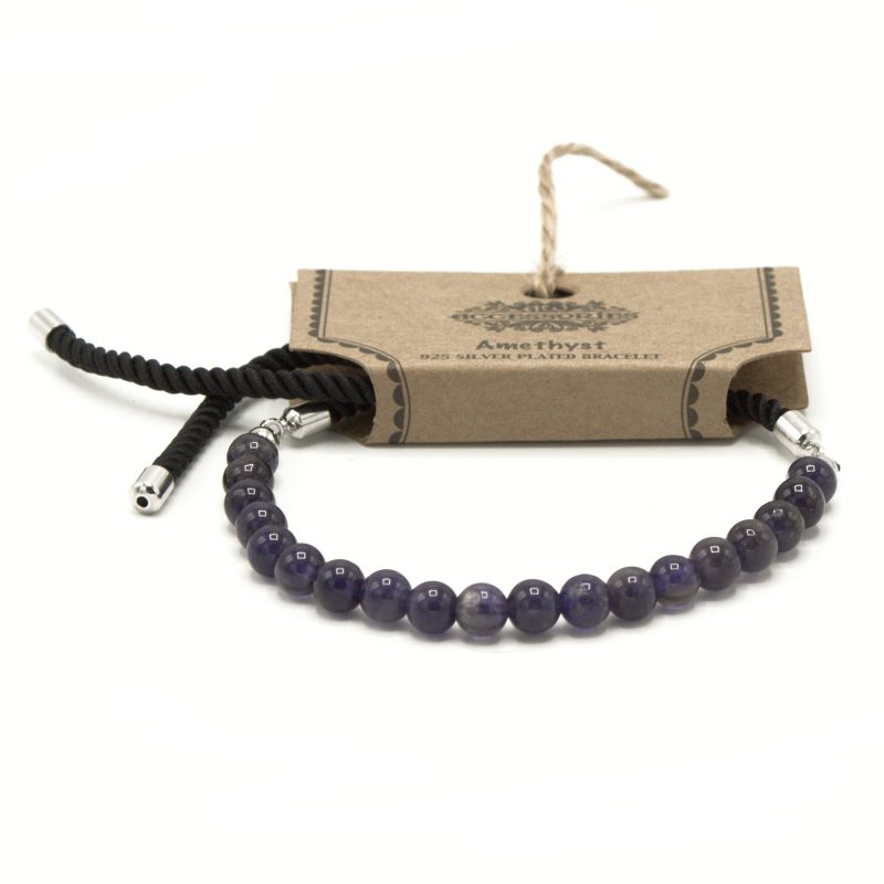 Embrace the Beauty of Handmade Gift Ideas / 925 Silver Plated Gemstone Black String Bracelet Amethyst 1