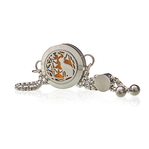 Cat & Flowers Aromatherapy Chain Bracelet - 20mm: Whimsical Elegance for Cat Lovers