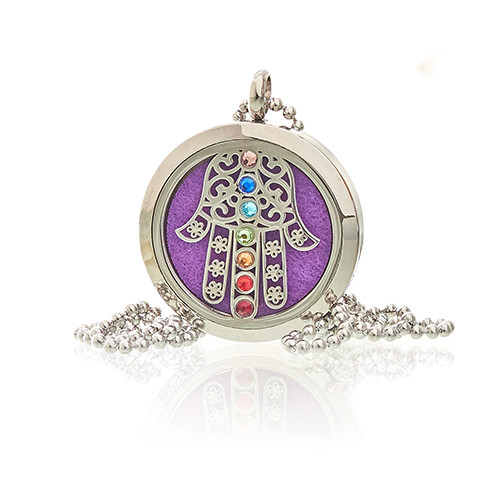Hamsa Chakra Aromatherapy Necklace - 30mm: Embrace Protection and Find Inner Harmony