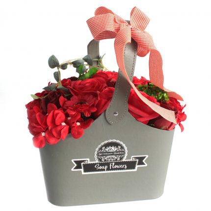 Basket Soap Flower Bouquet - Red
