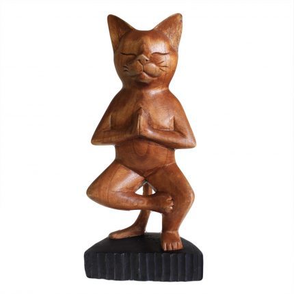Handcarved Yoga Cats - One Leg