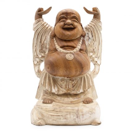 Happy Buddha Hands Up - Whitewash 40cm