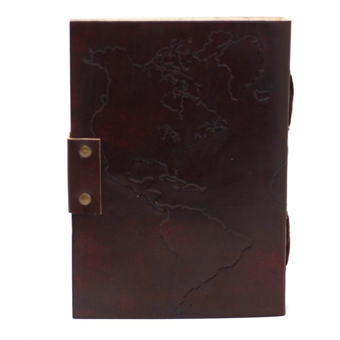Leather World Map & Stitching Notebook (7x5") / Leather World Map Stitching Notebook 7x5 2