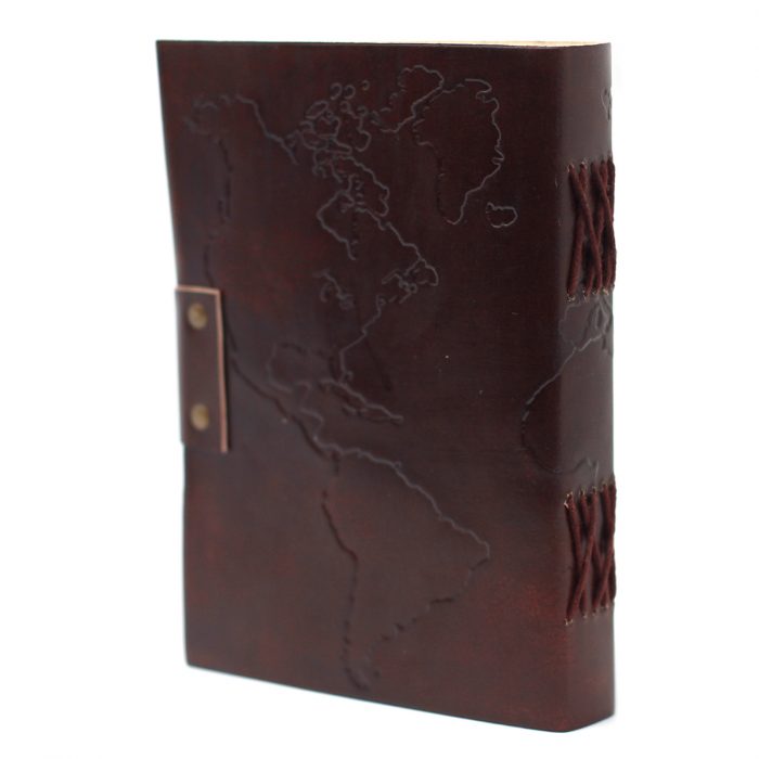 Leather World Map & Stitching Notebook (7x5") / Leather World Map Stitching Notebook 7x5 3