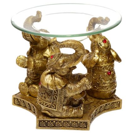Lucky Elephant Gold Oil and Tart Burner with Glass Dish