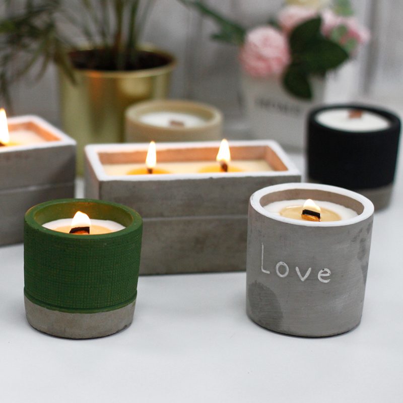 Concrete Wooden Wick Candle