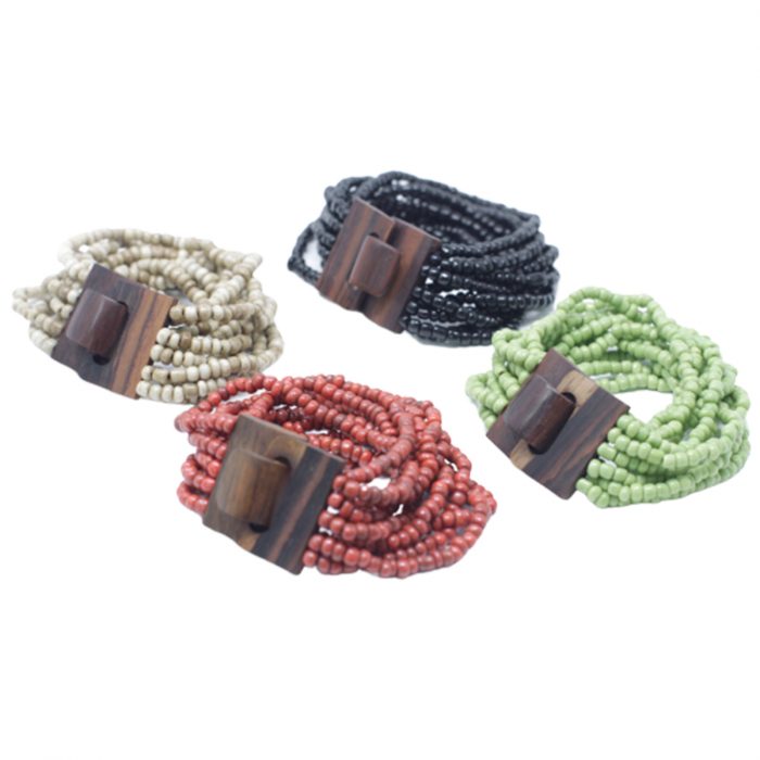 Multi-Bead Bangle Wooden Clasp - Assorted Colours / Multi Bead Bangle Wooden Clasp Assorted Colours 1