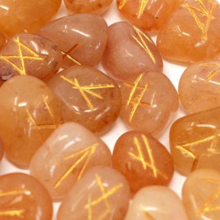 Runes Stone Set in Pouch- Yellow Aventurine
