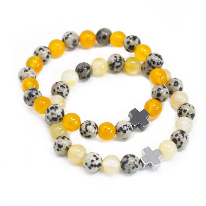 Set of 2 Gemstones Friendship Bracelets - Protection - Dalmatian Jasper & Yellow Agate / Set of 2 Gemstones Friendship Bracelets Protection Dalmatian Jasper Yellow Agate 1
