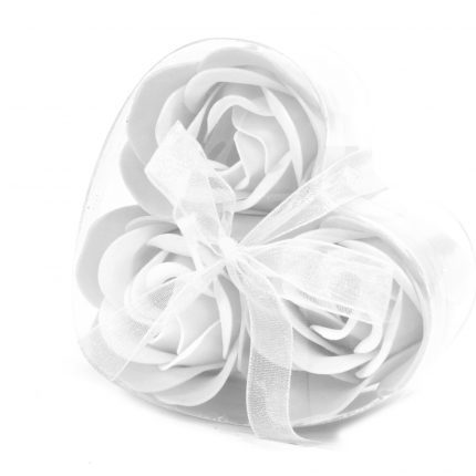Set of 3 Soap Flower Heart Box - White