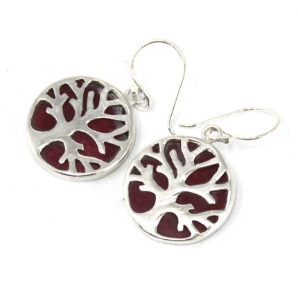 Tree of Life Silver Earrings 15mm - Coral Effect