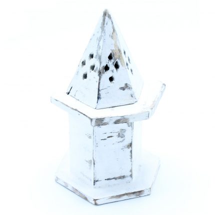 White Washed Incense Holder - Pyramid Mini House