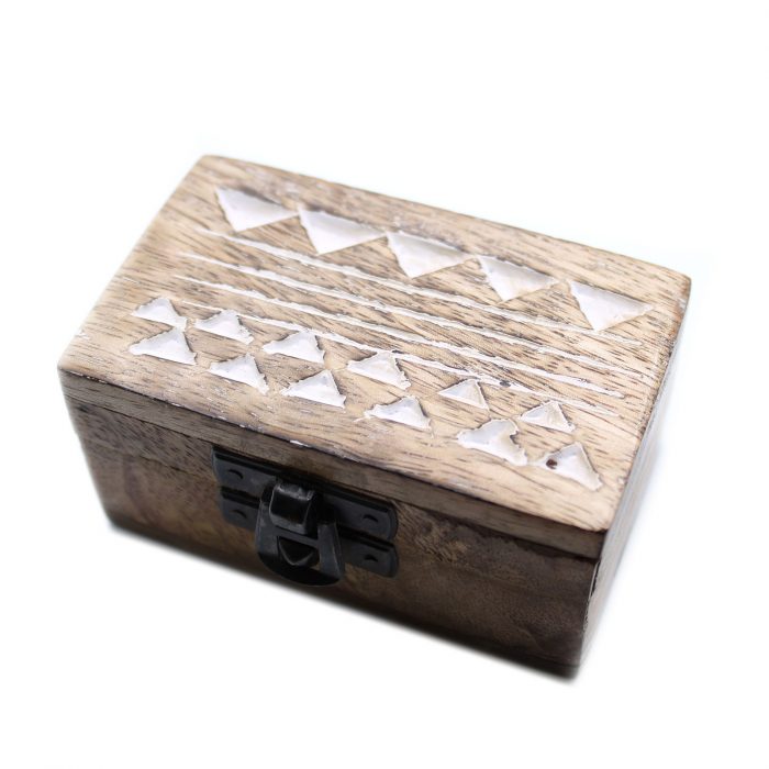 White Washed Wooden Box - Pill Box Aztec Design / White Washed Wooden Box Pill Box Aztec Design 1 1
