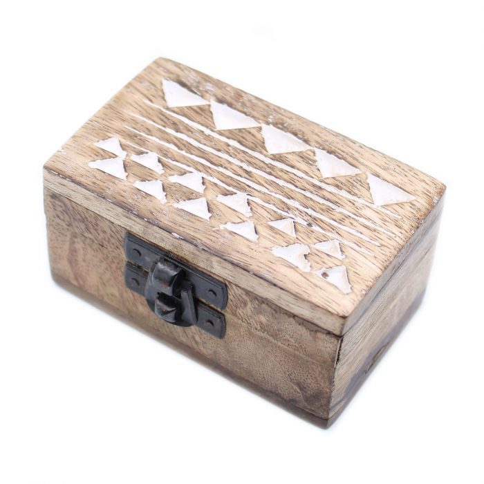 White Washed Wooden Box - Pill Box Aztec Design