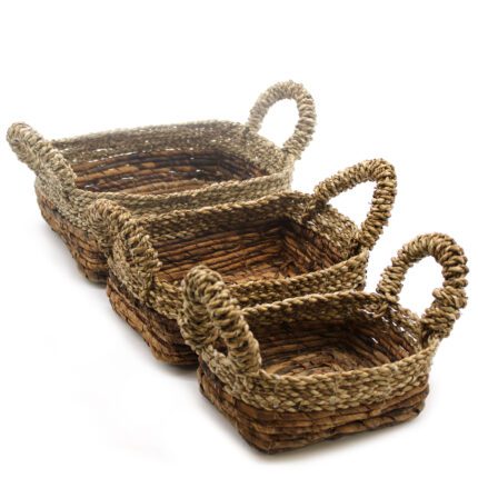 Banana Leaf & Seagrass Square Basket- Set of 3