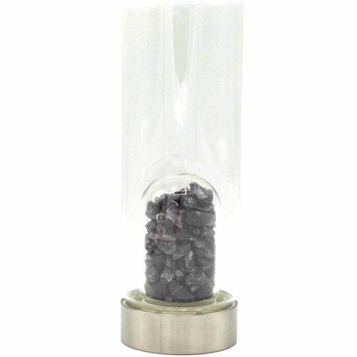 Crystal Infused Glass Water Bottle - Relaxing Amethyst - Chips / Crystal Infused Glass Water Bottle Relaxing Amethyst Chips 1