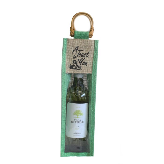 Green Cane Handle & PVC panel Wine Bag - A Toast / Cane Handle PVC pannel Green A Toast 1