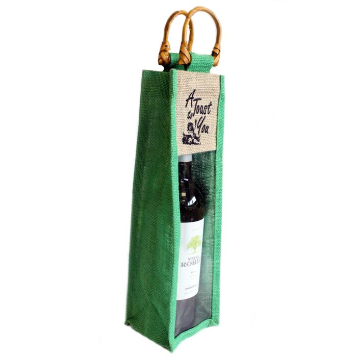 Green Cane Handle & PVC panel Wine Bag - A Toast / Cane Handle PVC pannel Green A Toast 3