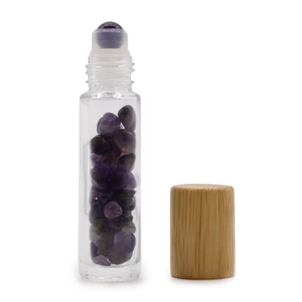Gemstone Essential Oil Roller Bottle - Amethyst  - Wooden Cap
