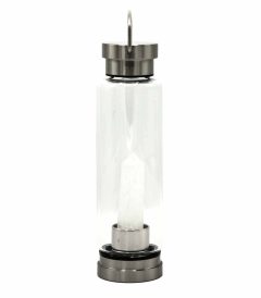 Crystal Infused Glass Water Bottle - Cleansing Clear Quartz - Obelisk