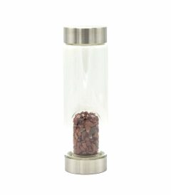 Crystal Infused Glass Water Bottle - Invigorating Red Jasper - Chips