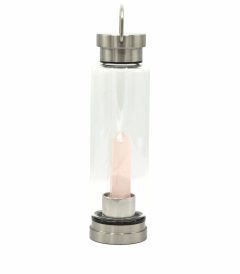 Crystal Infused Glass Water Bottle - Rejuvenating Rose Quartz - Obelisk